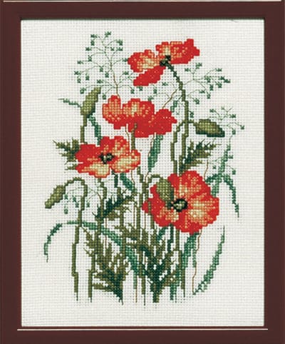 Pako Borduurpakket met tel patroon - Klaprozen - 215.363 - voorgesorteerd garen- Aida - 17 x 20 cm - DIY kit