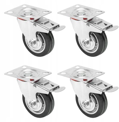 4x Zwenkwielen 75mm met Rem - Max 200kg Draagvermogen