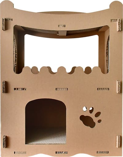 Spire Pets Kattenhuis - duurzaam speelhuis voor katten - karton krabmeubel katten - Afmetingen 53.5 x 31 x 70.5 cm