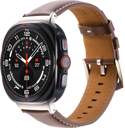 By Qubix - Compatible Samsung bandje - Premium leren bandje - Bruin - Geschikt voor Samsung Galaxy Watch Ultra / Ultra 2 bandjes - 47mm