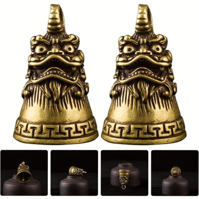 Lot de 2 cloches de Noël en laiton, style Pixiu, en cuivre, Feng Shui, porte-clés de voiture, pour hommes, petit pendentif, boîte, sac, accessoires 2pcs black