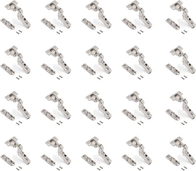 Emuca Lot van 20 inlegscharnieren X91 met zachte sluiting en rechte montageplaat en opschroeven, Hoogte 1, Staal, Vernikkeld