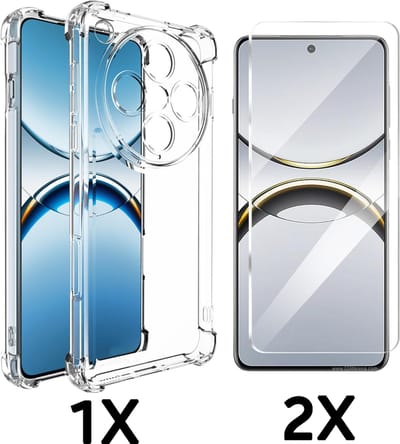 Casemania Hoesje & Glas Geschikt voor Oppo Find X8 Pro - Transparant - Anti Shock Back Cover - 2x Glazen Screenprotector