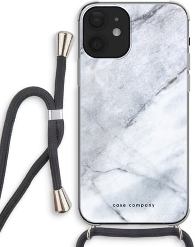 Case Company® - Hoesje met koord geschikt voor iPhone 12 mini hoesje met Koord - Witte marmer - Telefoonhoesje met Zwart Koord - Bescherming aan alle Kanten en Over de Schermrand