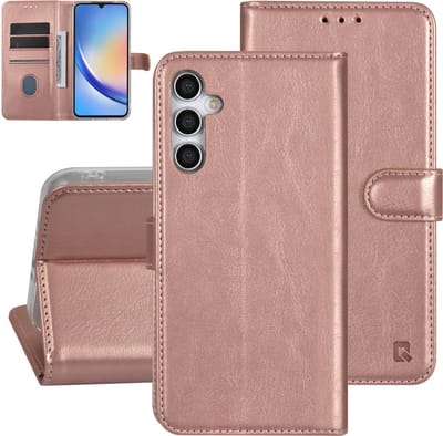 UNIQ Accessory Galaxy A34 5G Book Case hoesje - Pasjeshouder voor 3 pasjes - Magneetsluiting - Hanger - Rose Gold