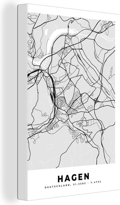 Canvas Schilderij Duitsland - Stadskaart - Plattegrond - Hagen - Kaart - 20x30 cm - Wanddecoratie