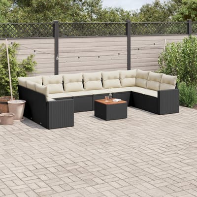 vidaXL - 11-delige - Loungeset - met - kussens - poly - rattan - zwart