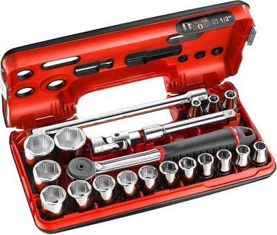 1/2" Dopsleutelset 21-delig met Waterdichte Ratel - Metrische Zeskantbits in Opbergkoffer