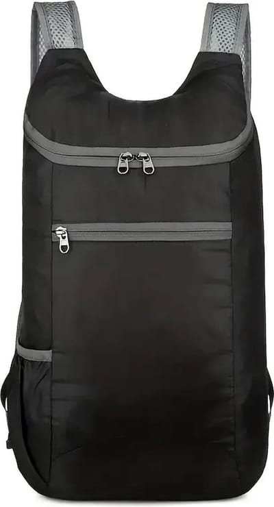 Opvouwbare Lichtgewicht Rugzak I Backpack I Spatwaterdicht I 2 Vakken Met Waterfleshouder I Incl. Opbergzakje I 20 Liter I Zwart