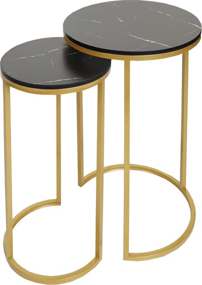 Set van 2 bijzettafels MCW-K46, salontafel nachtkastje loungetafel, marmeren look MDF ~ zwart-goud