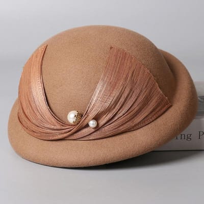 Franse Zijde Linnen Baret Dames Australische Wol Vilt Hoed Parel Accenten Ontwerper Winter Socialite Chic Hoed 56-58cm beige