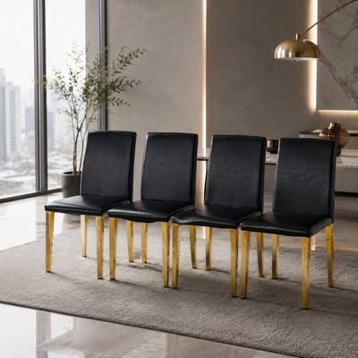 Eetkamerstoelen - Set Van 4 - PU Leer - Gestoffeerde eetkamerstoel - Eetkamerstoel - Met rugleuning - Eettafelstoel - Eetkamerstoelen - Stoel - Moderne stijl - Zwart, goud