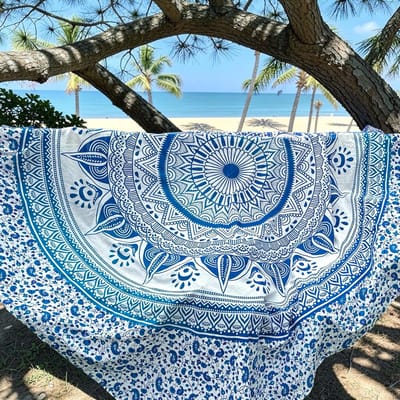 Lindian style - XL Strandlaken - Tweepersoons strandlaken - Extra dun strandkleed - Mandala strandlaken - Blauw - Extra dun strandkleed