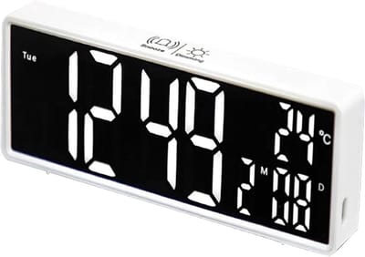 Wekker - Digitale wekker - Bureauklok – Bedlamp - Nachtlamp – LED wekker - LED klok - Met groot LED-display - Met spiegelend scherm - Met datum - Met dag van de week - Dimbaar - Voor slaapkamer - Voor kantoor - Cadeau - Wit