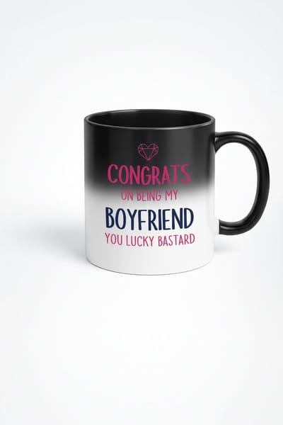 Magische Mok 'Congrats Boyfriend, You Lucky Bastard' - Warmtegevoelige Verrassingsmok voor Vriendje