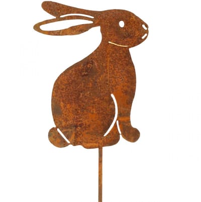 Tuindecoratie, roestig paashaasje, bloemsteker, metaal, 7×9 cm, 6 stuk