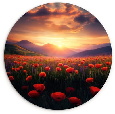 WallCircle® Wandcirkel 120x120 cm - Muurcirkel Landschap - Zonsondergang - Bloemenveld - Muurdecoratie woonkamer - Wanddecoratie slaapkamer - Kamer decoratie accessoires - Ronde schilderijen XXL