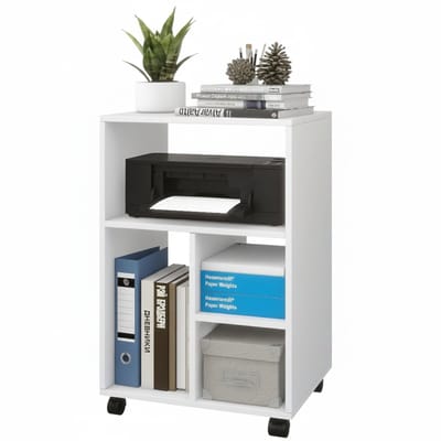 ZRSS® Dossierkast - Archiefkast met Wieltjes - Kantoorkast - Opbergkast - 4 Planken - Hout - Wit