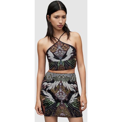 AllSaints Jamilia Gene Emb Top Jewel Green Size: 12 | Tanks &amp; Camis Outlet | Dames | Groen