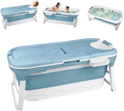Velmio Opvouwbaar Bad - Ligbad - Inklapbaar - Hondenbad - Draagbaar Zitbad - Voor Kleine Badkamers - 118x60x53cm - Lichtblauw