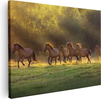 Artaza Canvas Schilderij Galopperende Paarden - 40x30 cm - Klein - Wanddecoratie Paard - Muurdecoratie Dieren - Schilderijen Op Canvas Woonkamer