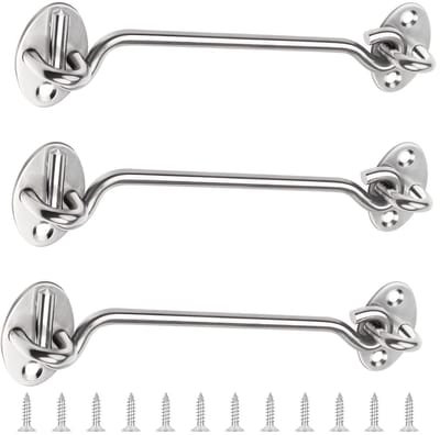 Dailygoods- Stormhaak 6 inch - Roestvrij Staal - Deurvergrendeling - Diefstalbestendig - Kindveilig - Eenvoudige Installatie - 3 Stuks