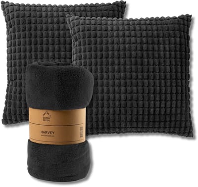 Dutch Decor - VOORDEELSET - 3-delig - Rome & Harvey - 2 sierkussens 45x45 cm - 1 plaid 150x200 cm - zwart
