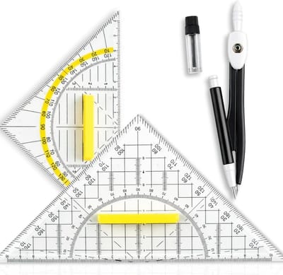 Geometrieset met 2 geodriehoeken - Tekendriehoeken gradenboog - Nauwkeurig Tekenen - Flexibel transparant kunststof - 16 cm en 22 cm