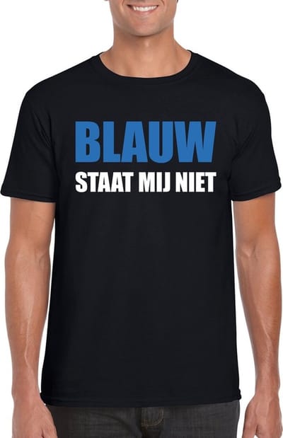 Blauw staat mij niet t-shirt zwart heren S