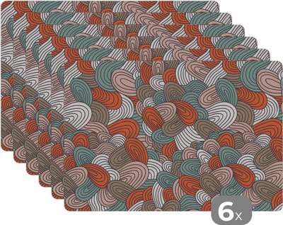 Placemat - Placemats kunststof - Boho - Patroon - Line art - Abstract - 45x30 cm - 6 stuks - Hittebestendig - Anti-Slip - Onderlegger - Afneembaar