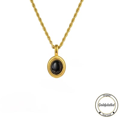 Borasi Zwart Agaat Ketting | Goldplated | Goudkleurig | Edelsteen | Dames Sieraden | Agaat | Dames Ketting |