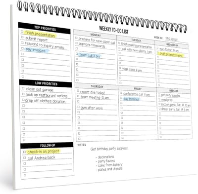 Weekplanner Notitieblok Spiraal - Grote Lijst voor Dagelijkse Taken en Prioriteiten