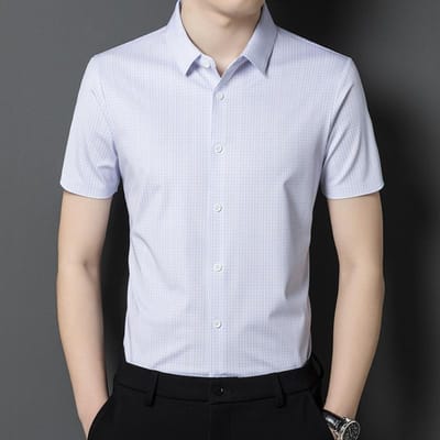 Zomer Ademend Kortmouwig Shirt Zomer Nieuw Geruit Grote Maten Papa Kleding Zakelijk Casual Shirt 4XL white