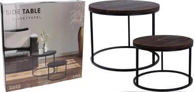 In & Out Deco Bijzettafel- Salontafel - Set - Rond - Zwart - Grote Tafel 57x45cm - Kleine Tafel 50x35cm
