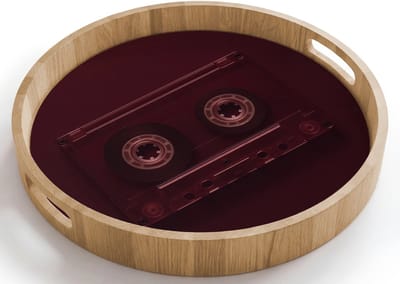 Dienblad rond 40x40 cm - Schootdienblad hout - Cassetteband - Bordeaux - Vintage - Borrelplank rechthoek - Plateau houten dienbladen