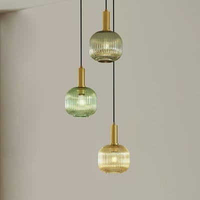 Lindby - hanglamp - 3lichts - Glas, ijzer - H: 18 cm - E27 - groen, amber, rookgrijs