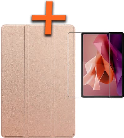 Hoesje - Geschikt voor Lenovo Tab P12 - Met Screenprotector - Trifold Bookcase - Hard Cover Case - Met Uitsparing Geschikt voor Lenovo Pen - Hardcover Book - Tablet Hoes - Rosé goud