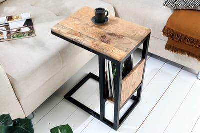 industrieele laptoptafel CONCIERGE 60 cm mangohouten bijzettafel met plank - 42578