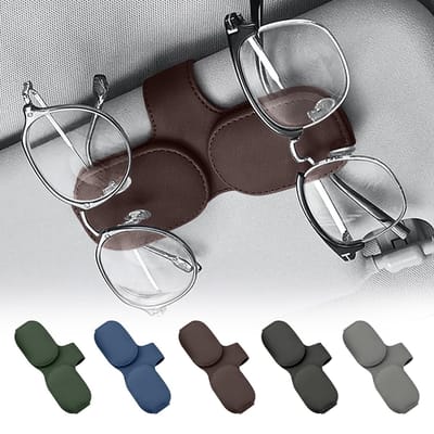 Solidchoice- Brilhouder Dubbellaags - Zonnebrilhouder Auto - Zonnebril Houder Zonneklep - Zelfklevend - Leren - Sterk Magnetisch