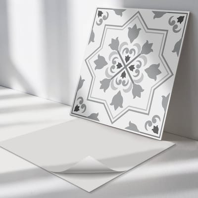 Wallfluent Vinyl Tegels - Patroon met Bloemmotieven Vinyl Wandtegels - 30 cm x 30 cm - Grijs PVC Tegels - 9 stuks - Vierkant PVC Tegels - Texturen Plaktegels - Wand PVC Tegels - Plaktegels Keuken en Badkamer