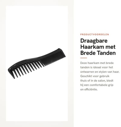 Dailygoods- Haarkam met brede tanden - Draagbaar - Dubbele kop - Voor gebruik in salon/thuis - Lichtgewicht - Zwart - Kam