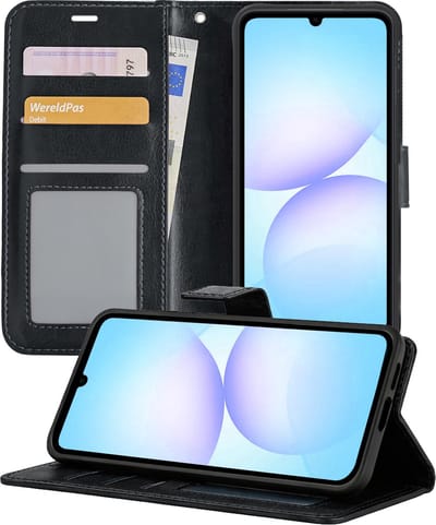 Hoesje - Geschikt voor Samsung Galaxy A07 - Luxe Bookcase - Walletcase Hoes - Portemonnee - Cover - Telefoonhoes - Zwart