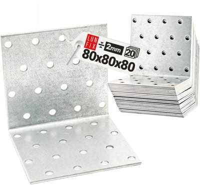 LUN FIX - Hoekverbinder + Gatplatenhoek 80x80x80x2 - 20 Stuk - Kleine Montagehoek - Houtverbinder - Corrosiebescherming - Gathoek
