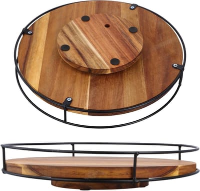 Grote Houten Draaiende Specerijenhouder 25cm, Niet-Slip 360° Rotatie, Rond Displayplateau voor Keuken, Badkamer en Kast, Perfect voor Kruidenaankleding en Organisatie