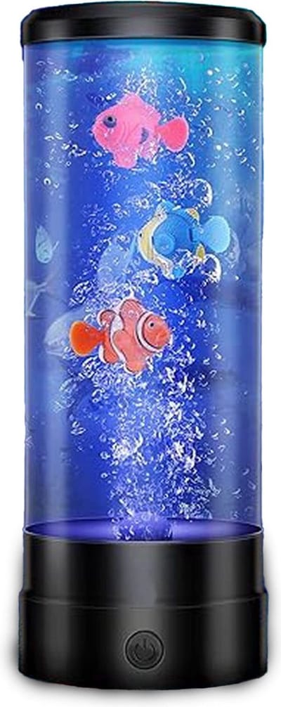 Bubbel Lamp Met Vissen - Medium Aquarium - Lavalamp - Met 3 Nepvissen - Sfeerverlichting - Nachtlampje - Led Verlichting - Meerdere Kleuren - Inclusief USB Kabel - 30cm - Zwart
