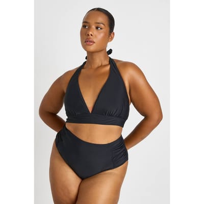 boohoo Dames Plus Plunge Top & Buikcontrolerende Gerimpelde Hoge Bikinislip Set | Black | Maat: 28