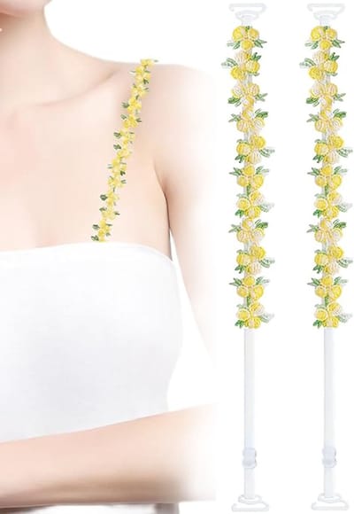 Behabandjes - 37,5 cm - Vervangende bh-bandjes voor dames - BH-bandjes met Geborduurde Bloemen - Elastische bh-schouderbandjes - Kant gebloemde behabandjes - Antislip - Verstelbare - BH accessoires - Voor vrouwen en meisjes - Haak 1,45 cm - Geel