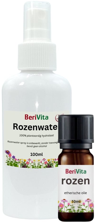 Combinatieset: Rozenolie 10ml en Rozenwater 100ml Spray - Rozen Etherische Olie en Hydrosol, Hydrolaat Spray van Rozenblaadjes