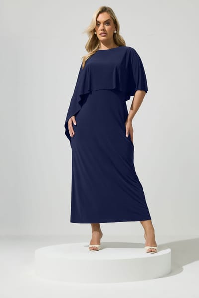 Yours London Marineblauwe Maxicapejurk Size 38