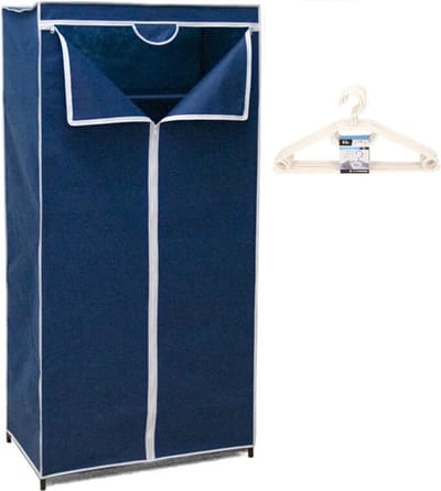 Mobiele opvouwbare kledingkast blauw 75 x 46 x 160 cm incl. 10 witte kledinghangers